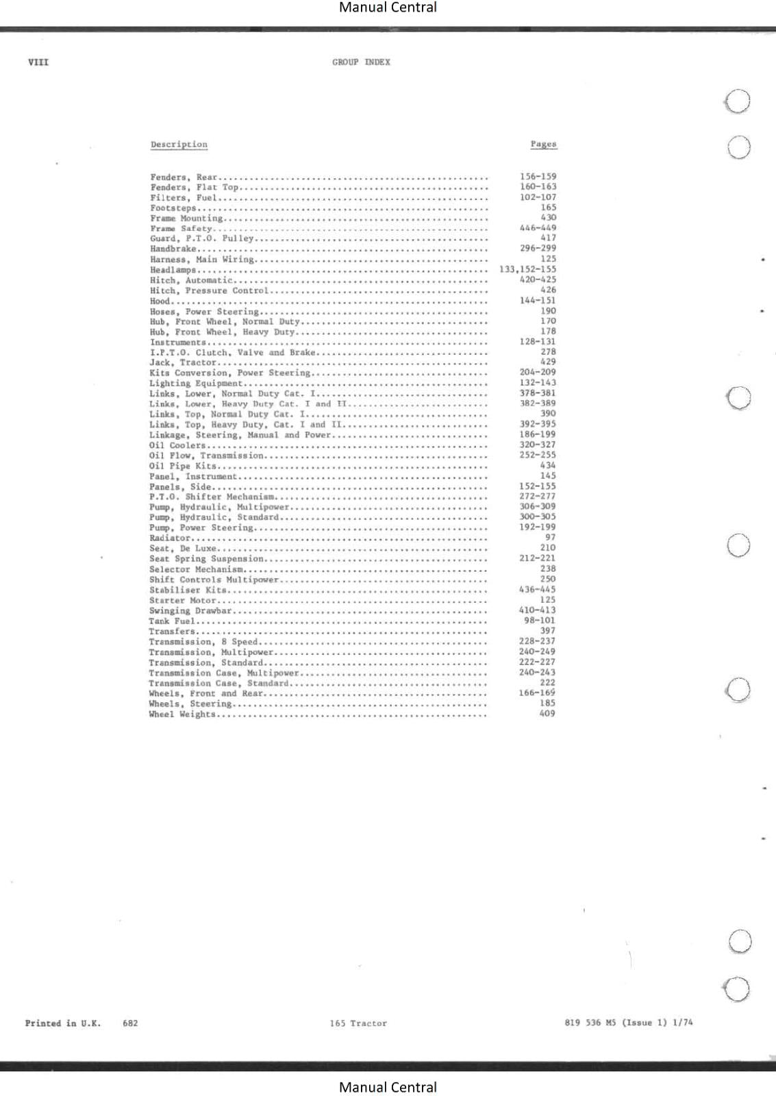 MASSEY FERGUSON 165 TRACTOR PARTS MANUAL REPRINTED COMB BOUND