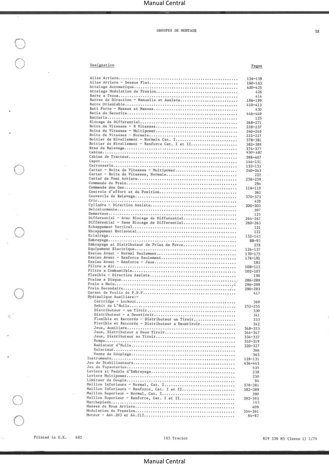 MASSEY FERGUSON 165 TRACTOR PARTS MANUAL REPRINTED COMB BOUND