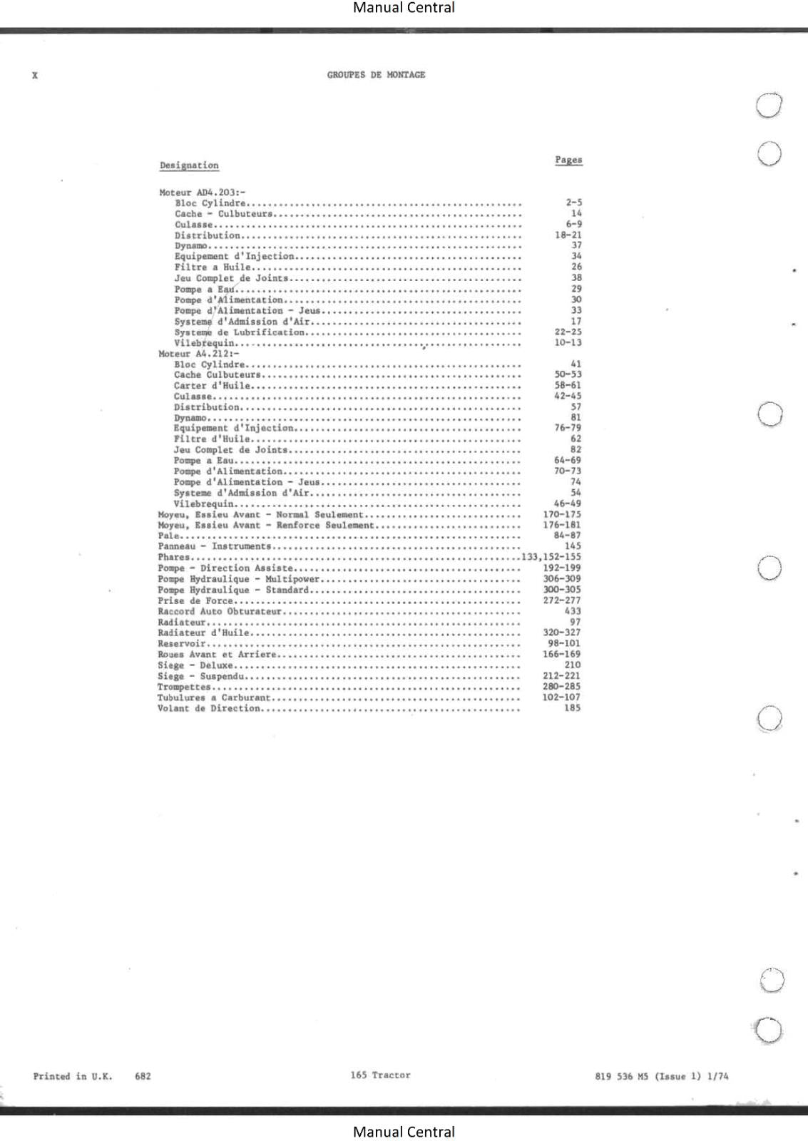 MASSEY FERGUSON 165 TRACTOR PARTS MANUAL REPRINTED COMB BOUND