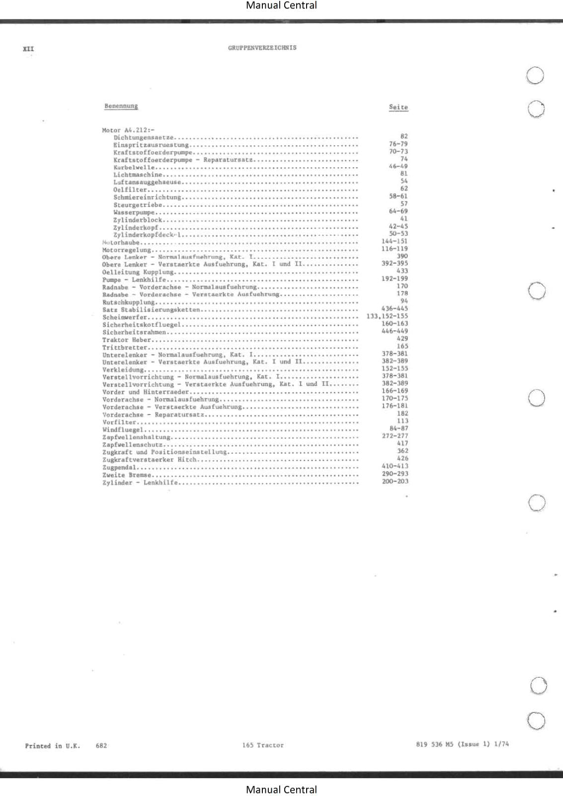 MASSEY FERGUSON 165 TRACTOR PARTS MANUAL REPRINTED COMB BOUND