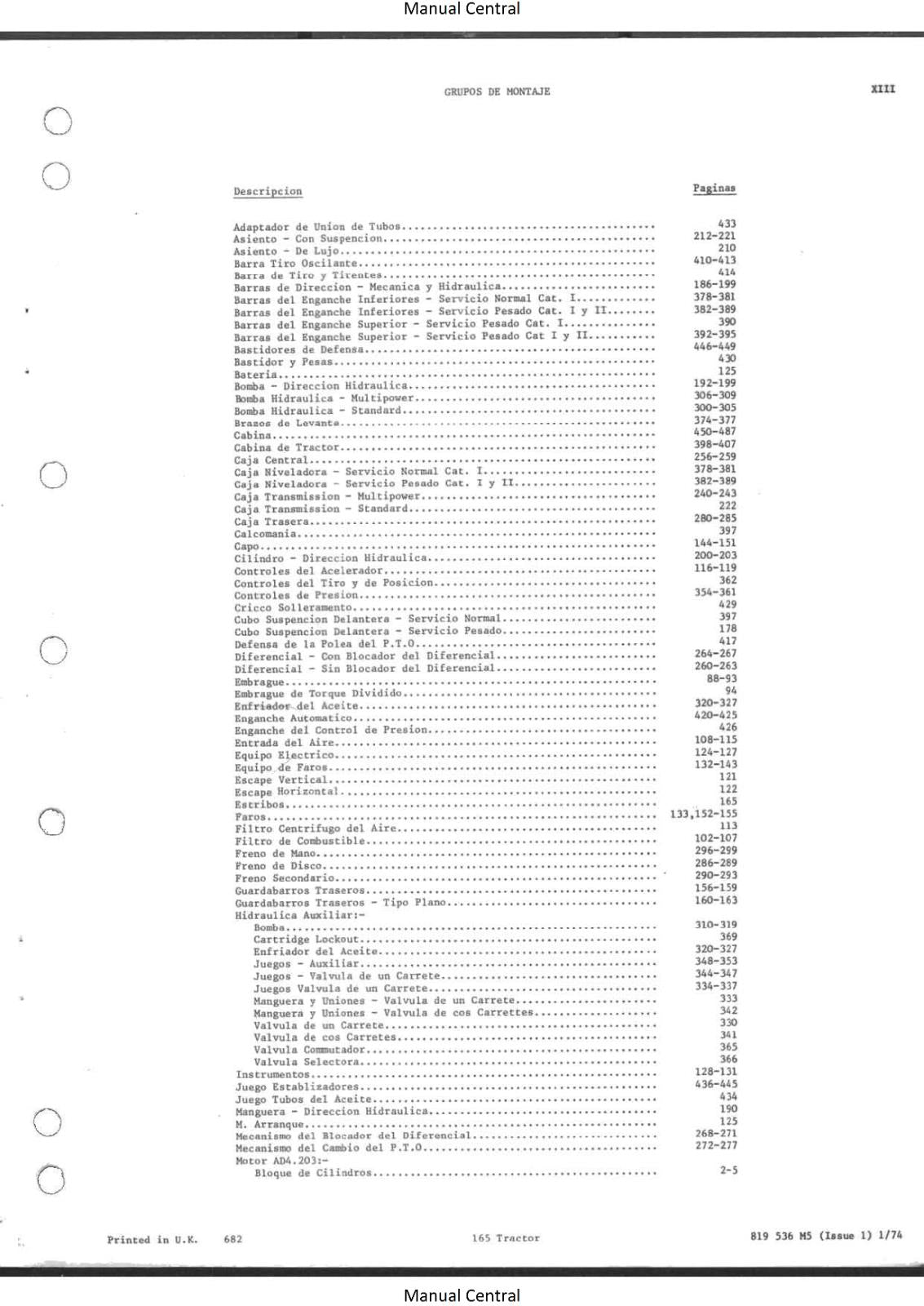 MASSEY FERGUSON 165 TRACTOR PARTS MANUAL REPRINTED COMB BOUND