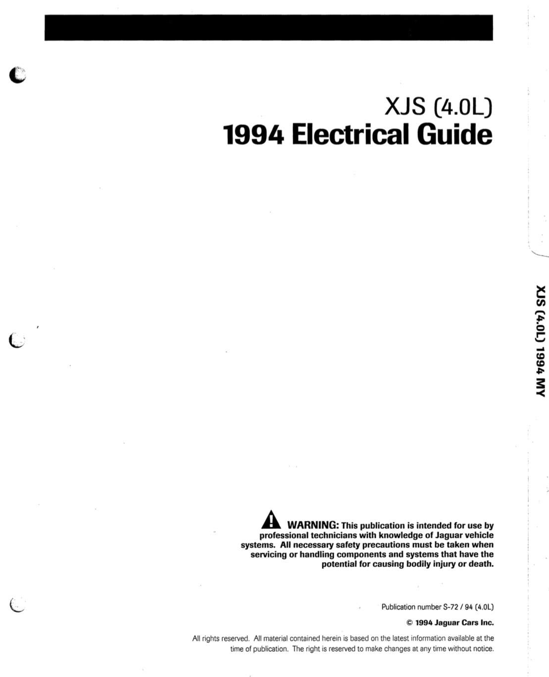 JAGUAR XJS 4.0L 1994 ELECTRICAL GUIDE - WIRING DIAGRAMS - CIRCUIT DIAGRAMS