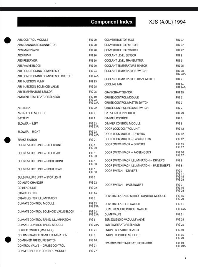 JAGUAR XJS 4.0L 1994 ELECTRICAL GUIDE - WIRING DIAGRAMS - CIRCUIT DIAGRAMS