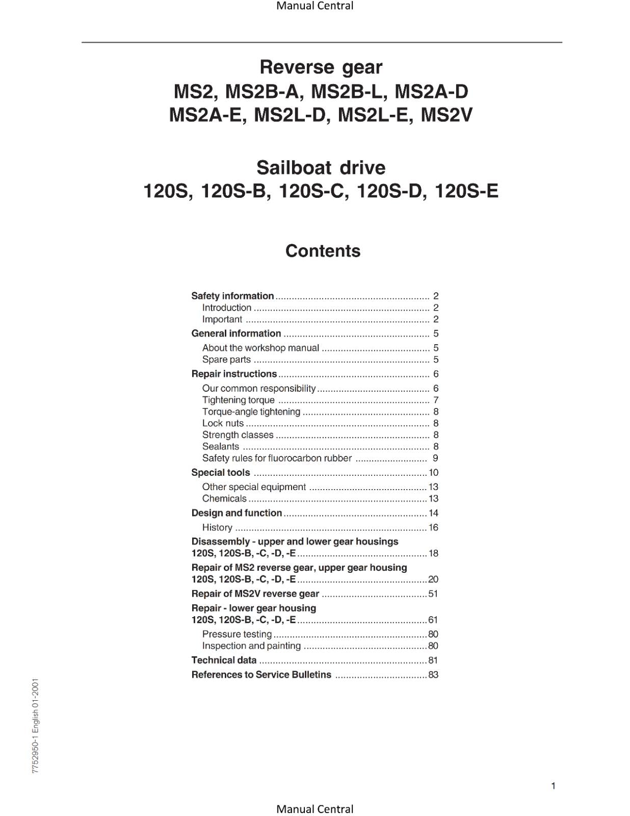 VOLVO PENTA MS2 MS2A MS2B MS2L MS2V 120S SERVICE WORKSHOP SERVICE MANUAL