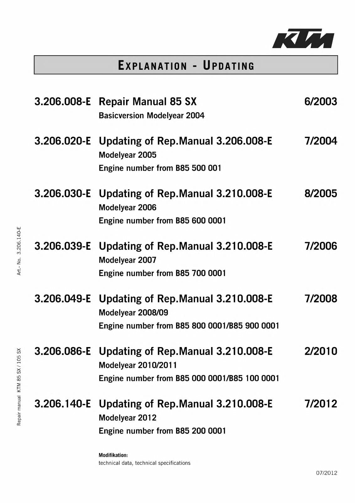 KTM 2004 TO 2012 - 85 105 SX XC - ENGINE WORKSHOP SERVICE REPAIR MANUAL