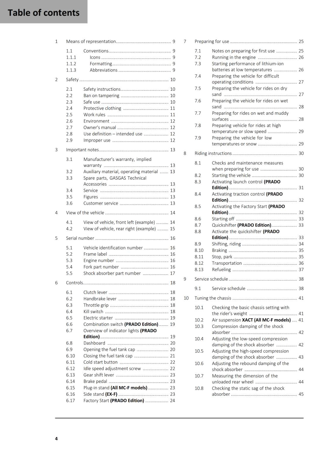 GASGAS 2025 OWNERS MANUAL - MC EX 450F PRADO EDITION