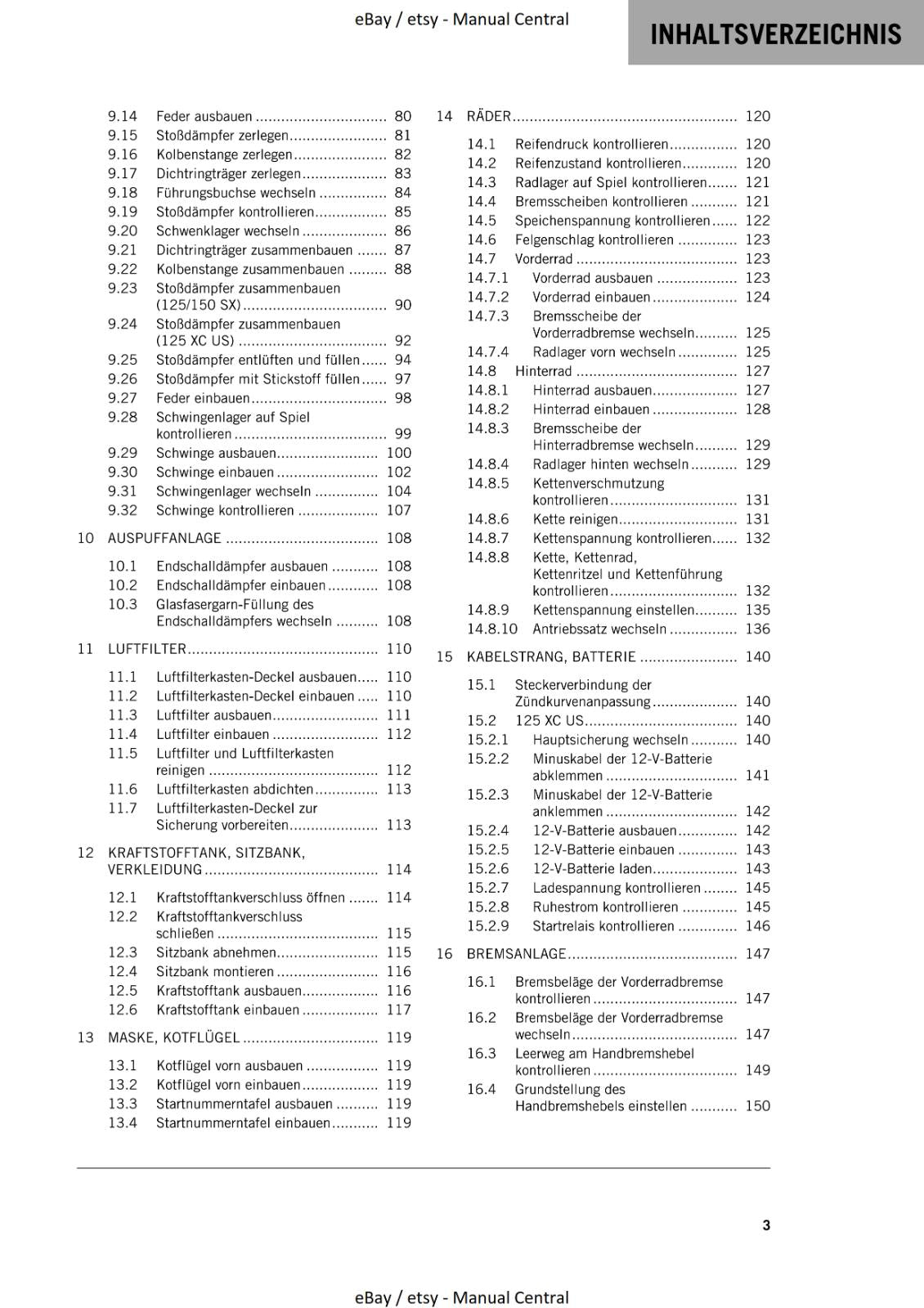GERMAN LANGUAGE - KTM 2021 - 125 150 SX XC - REPARATURANLEITUNG