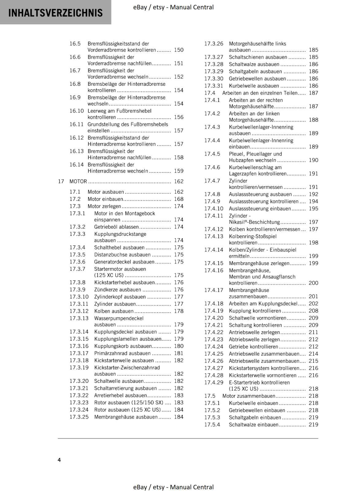 GERMAN LANGUAGE - KTM 2021 - 125 150 SX XC - REPARATURANLEITUNG