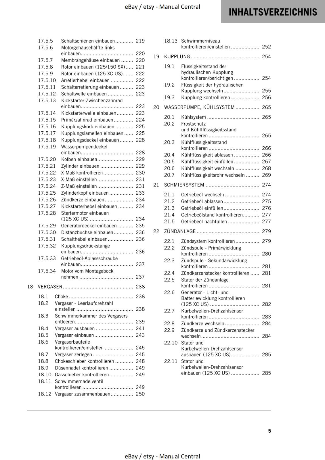GERMAN LANGUAGE - KTM 2021 - 125 150 SX XC - REPARATURANLEITUNG
