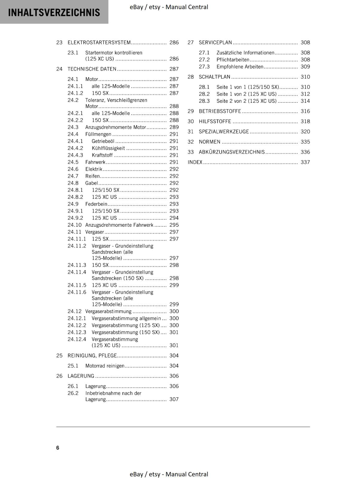 GERMAN LANGUAGE - KTM 2021 - 125 150 SX XC - REPARATURANLEITUNG