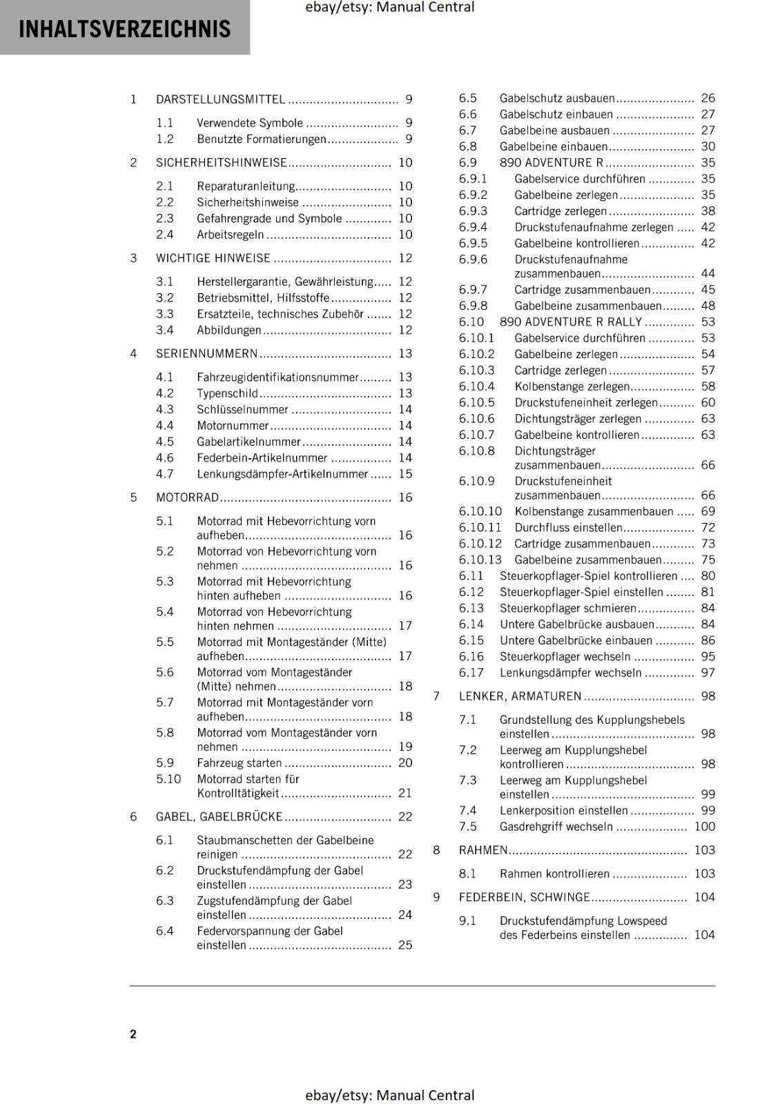 GERMAN LANGUAGE - KTM 2021 - 890 ADVENTURE R RALLY - REPARATURANLEITUNG