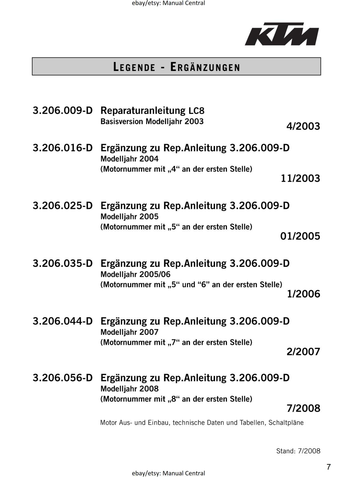 GERMAN LANGUAGE - KTM 2003 - 2008 -  950 SUPER ENDURO- REPARTURANLEITUNG