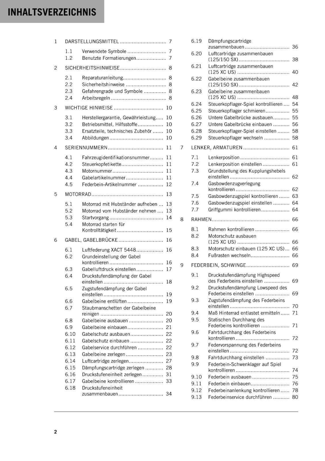 GERMAN LANGUAGE - KTM 2022 -  125 150 SX XC - REPARTURANLEITUNG