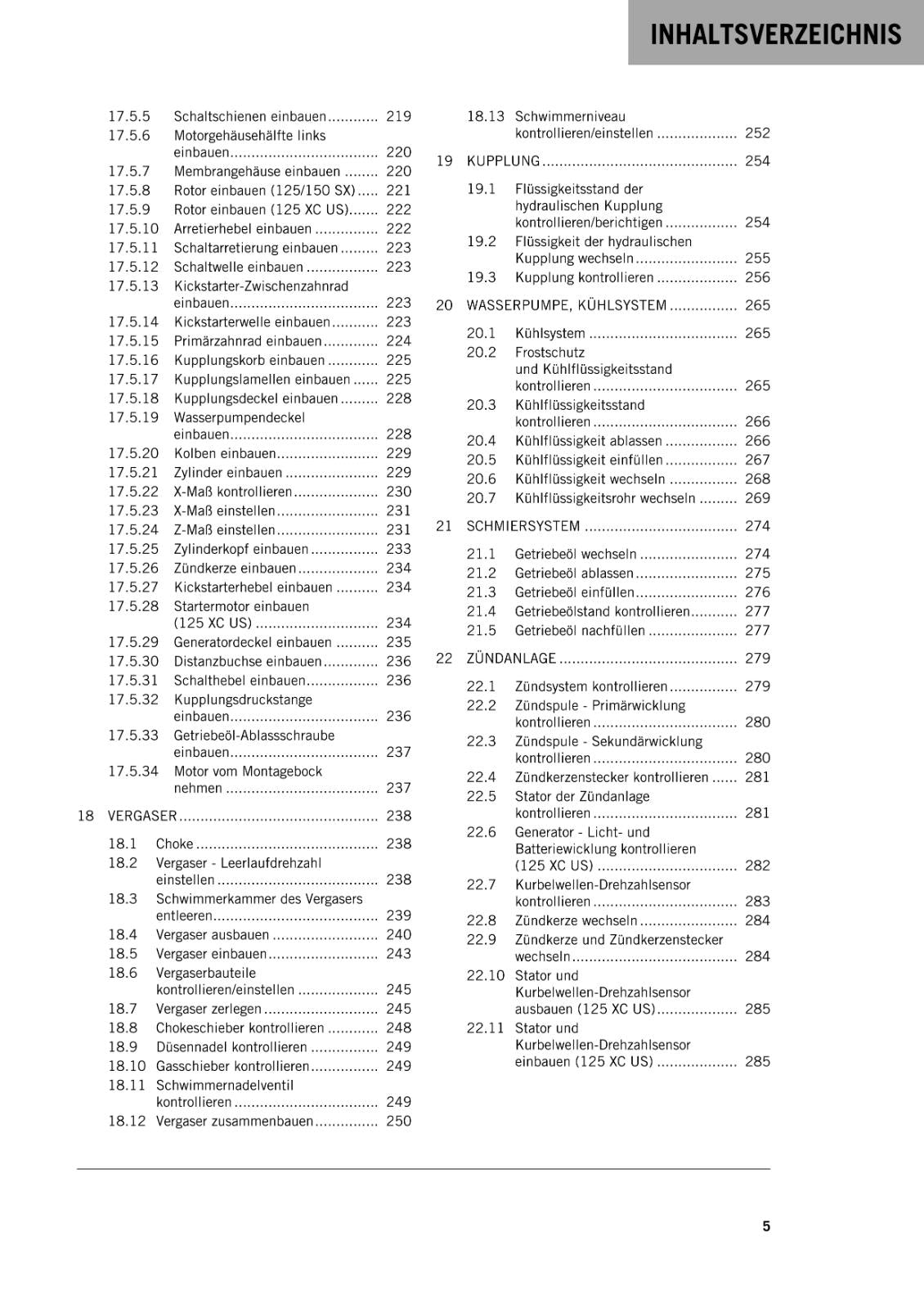 GERMAN LANGUAGE - KTM 2022 -  125 150 SX XC - REPARTURANLEITUNG