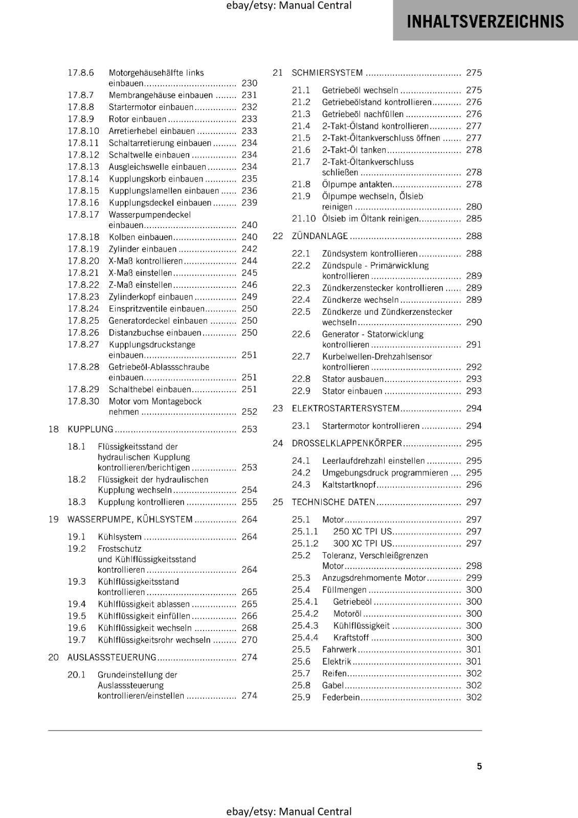 GERMAN LANGUAGE - KTM 2022 -  250 300 XC TPI - REPARTURANLEITUNG