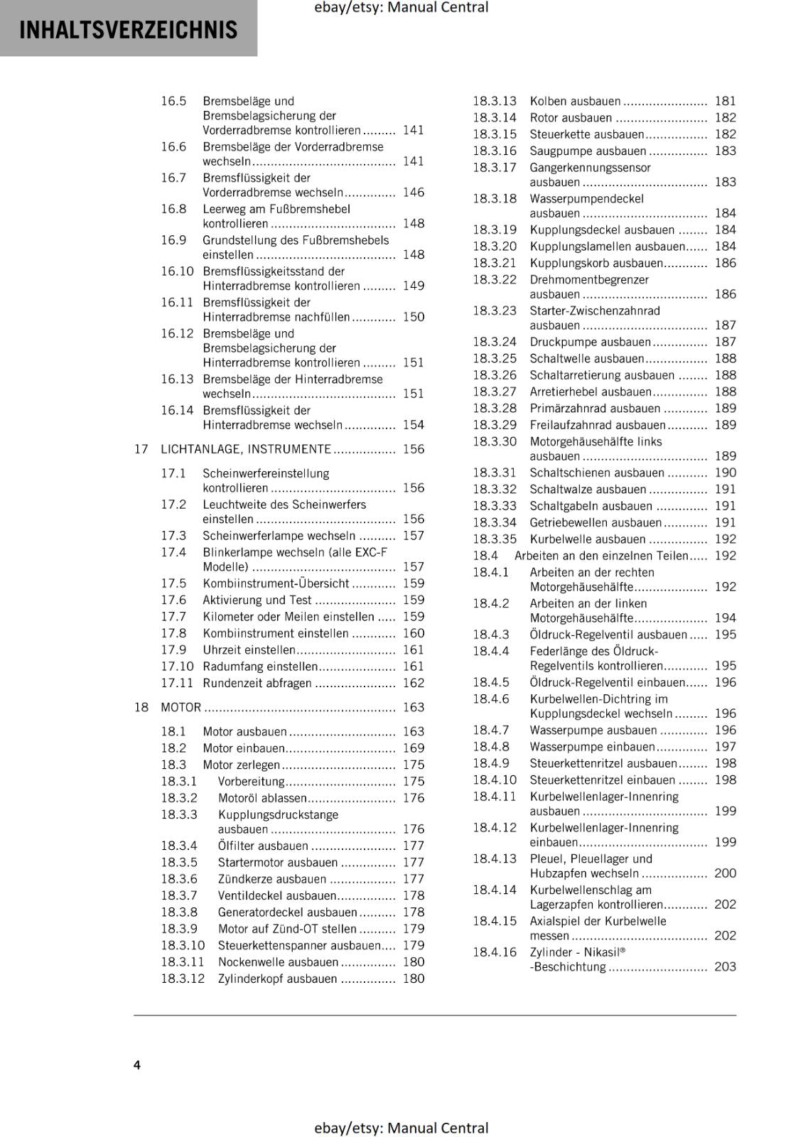 GERMAN LANGUAGE - KTM 2022 -  450 500 EXC-F SIX DAYS XCF-W - REPARTURANLEITUNG