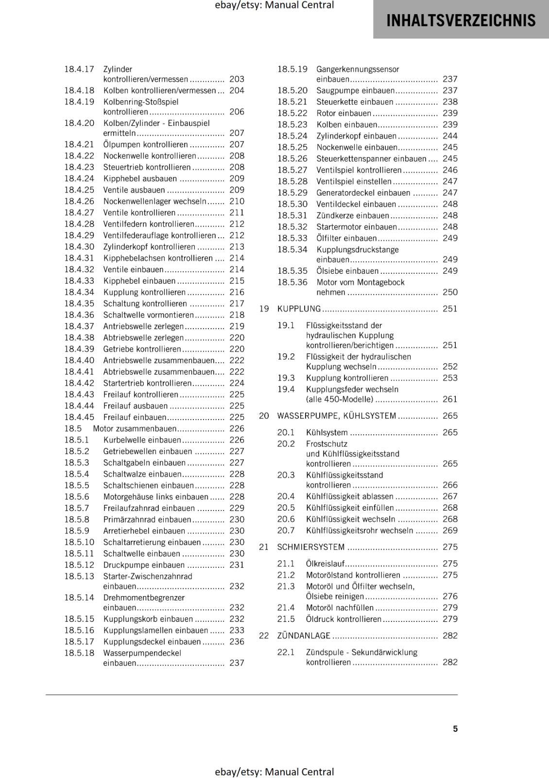 GERMAN LANGUAGE - KTM 2022 -  450 500 EXC-F SIX DAYS XCF-W - REPARTURANLEITUNG