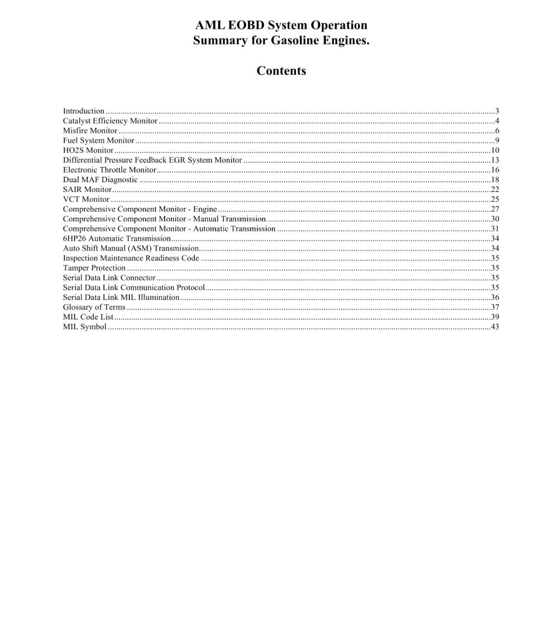 ASTON MARTIN OBD SUMMARY DOCUMENTATION - ON BOARD DIAGNOSTICS - 2010 EDITION