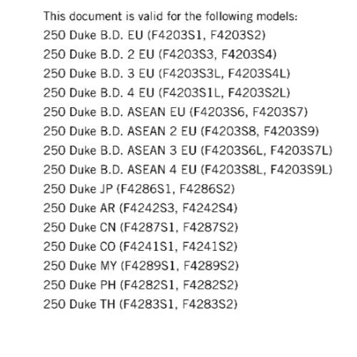 KTM 2019 - 250 DUKE - SERVICE REPAIR WORKSHOP