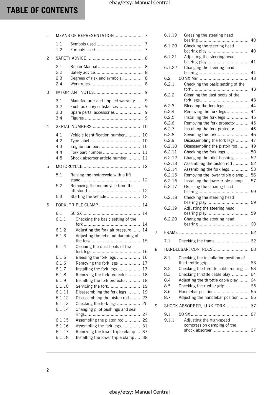 KTM 2018 - 50 SX MINI - SERVICE REPAIR WORKSHOP