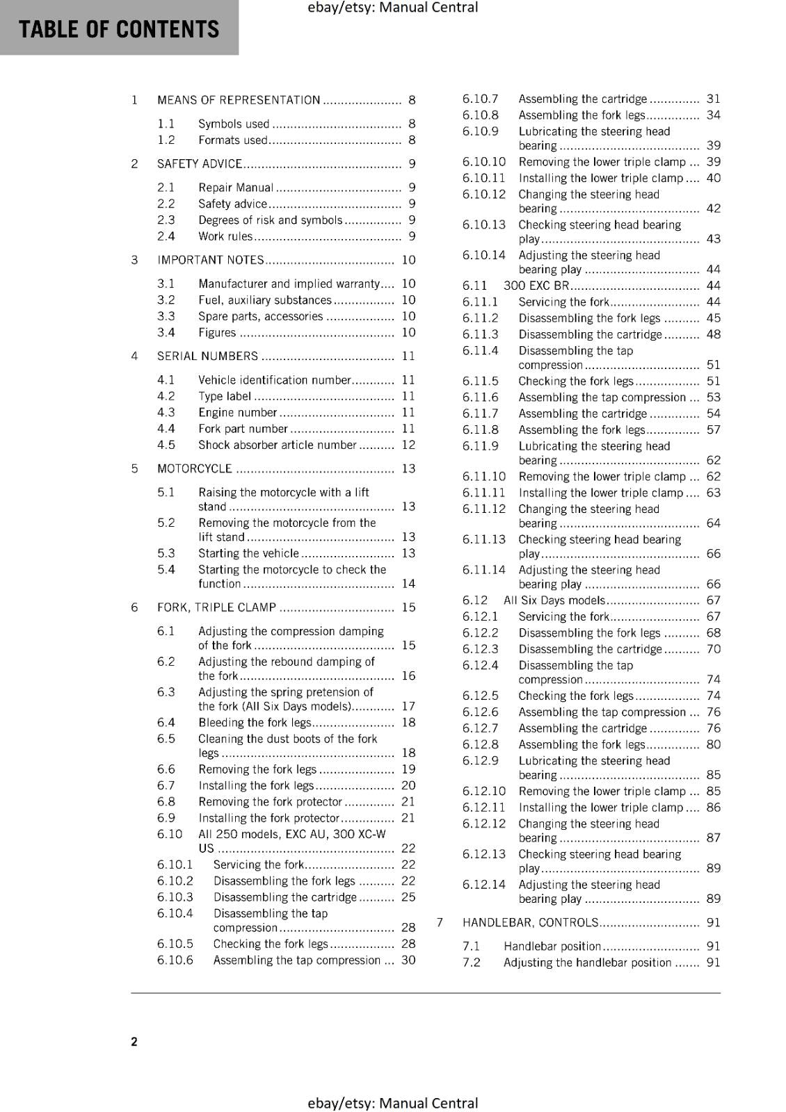 KTM 2018 - 250 300 EXC XC-W SIX DAYS  - SERVICE REPAIR WORKSHOP