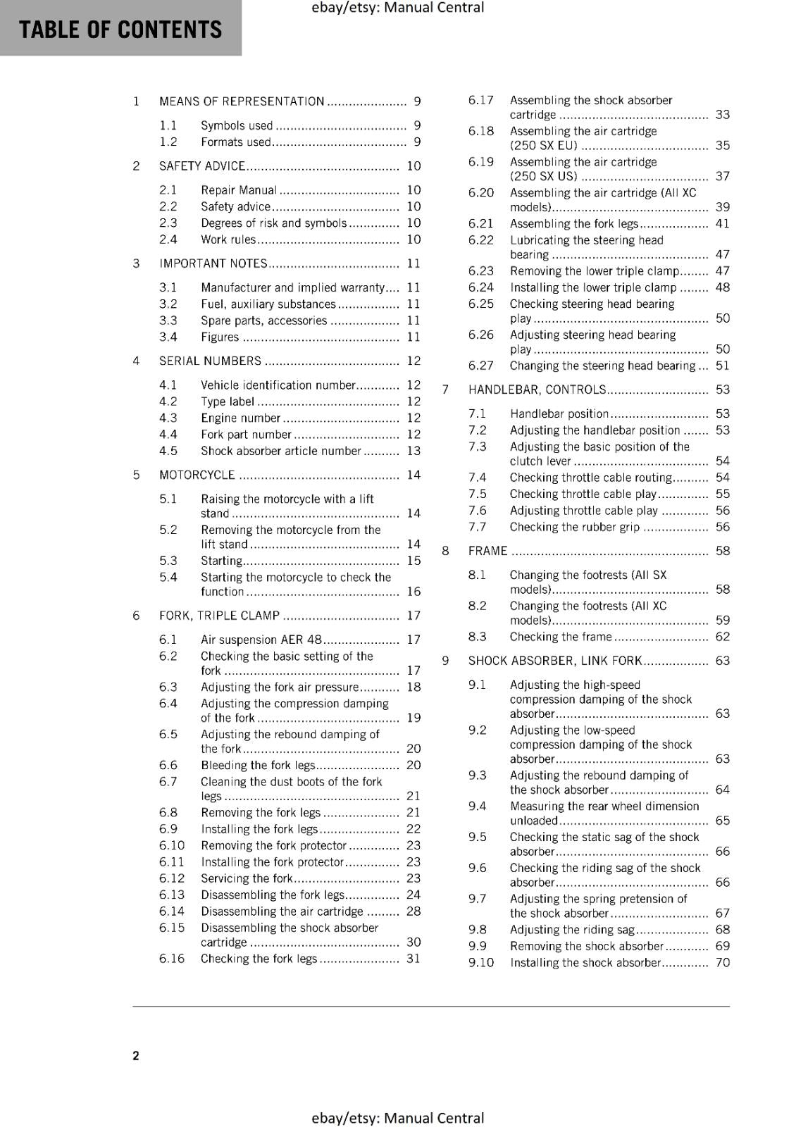 KTM 2018 - 250 300 SX XC - SERVICE REPAIR WORKSHOP