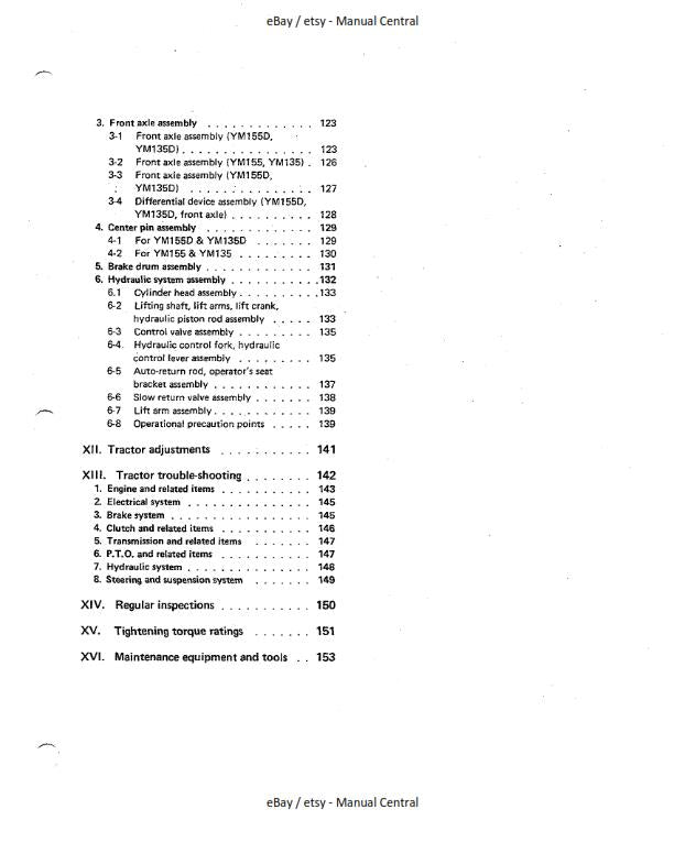 YANMAR DIESEL TRACTOR YM135 YM135D YM155 YM155D SERVICE WORKSHOP REPAIR MANUAL