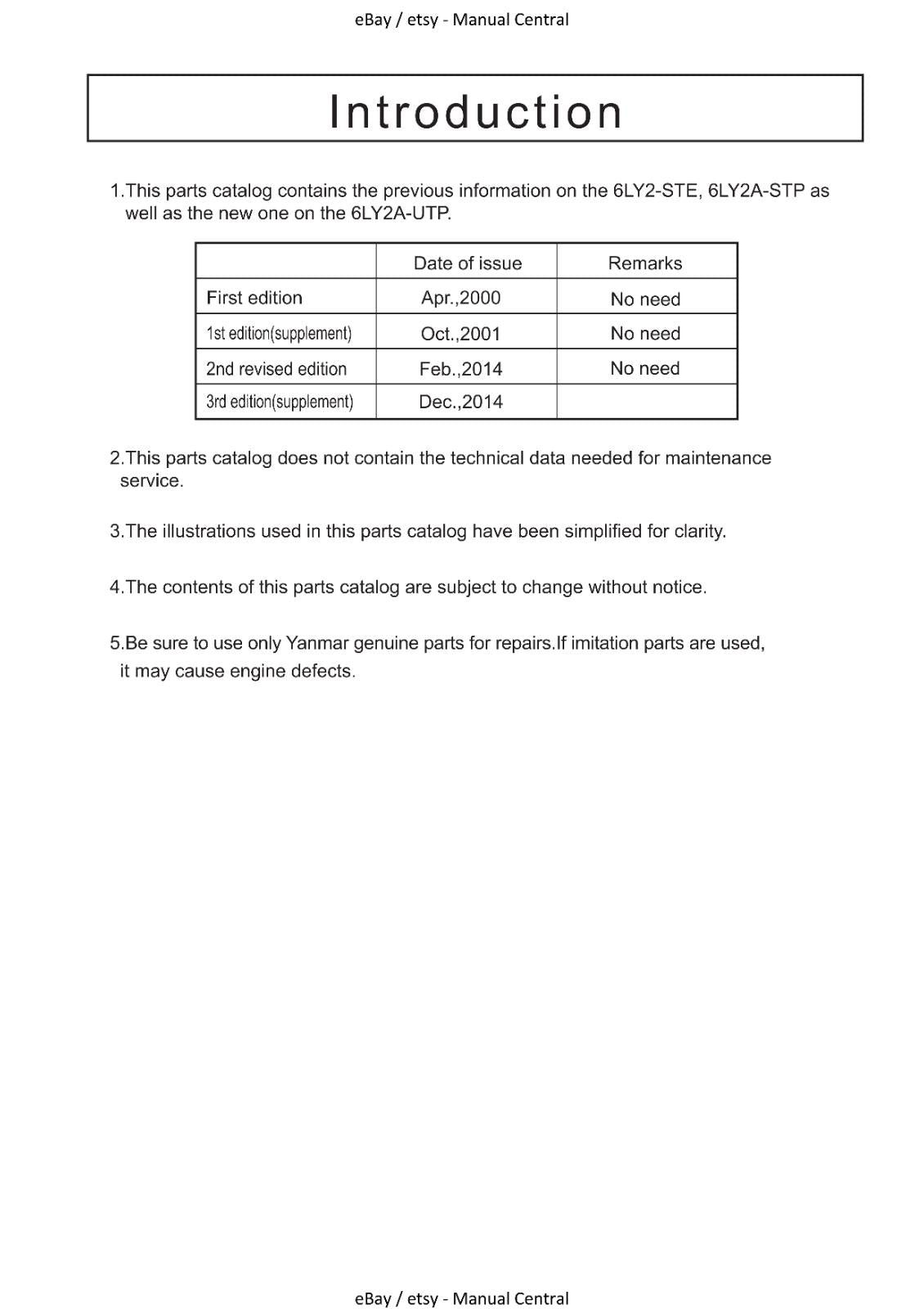 YANMAR 6LY2-STE 6LY2A-STP 6LY2A-UTP PARTS MANUAL