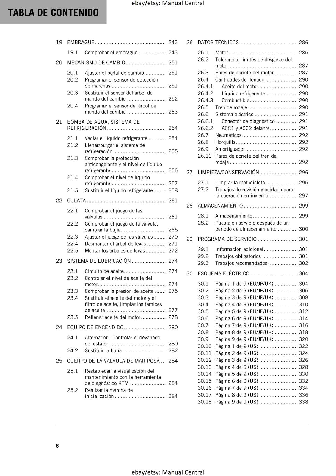 SPANISH LANGUAGE - KTM 2022 - 390 DUKE - MANUAL DE REPARACION