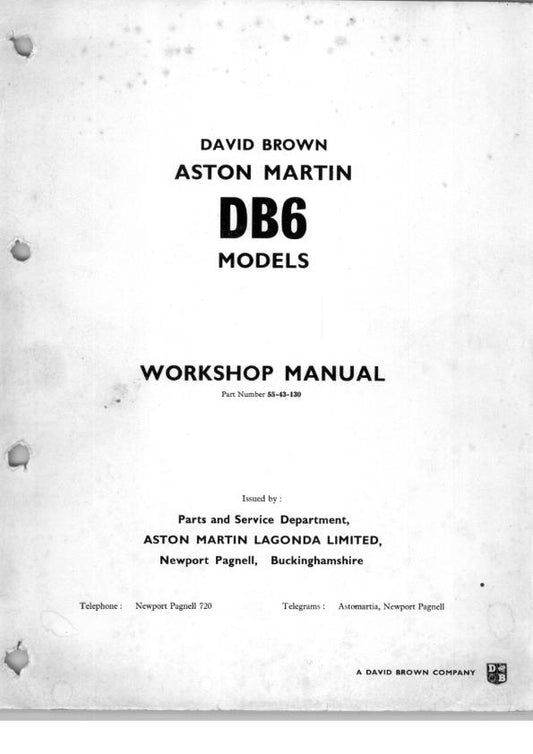 ASTON MARTIN DB6 WORKSHOP MANUAL REPRINTED COMB BOUND
