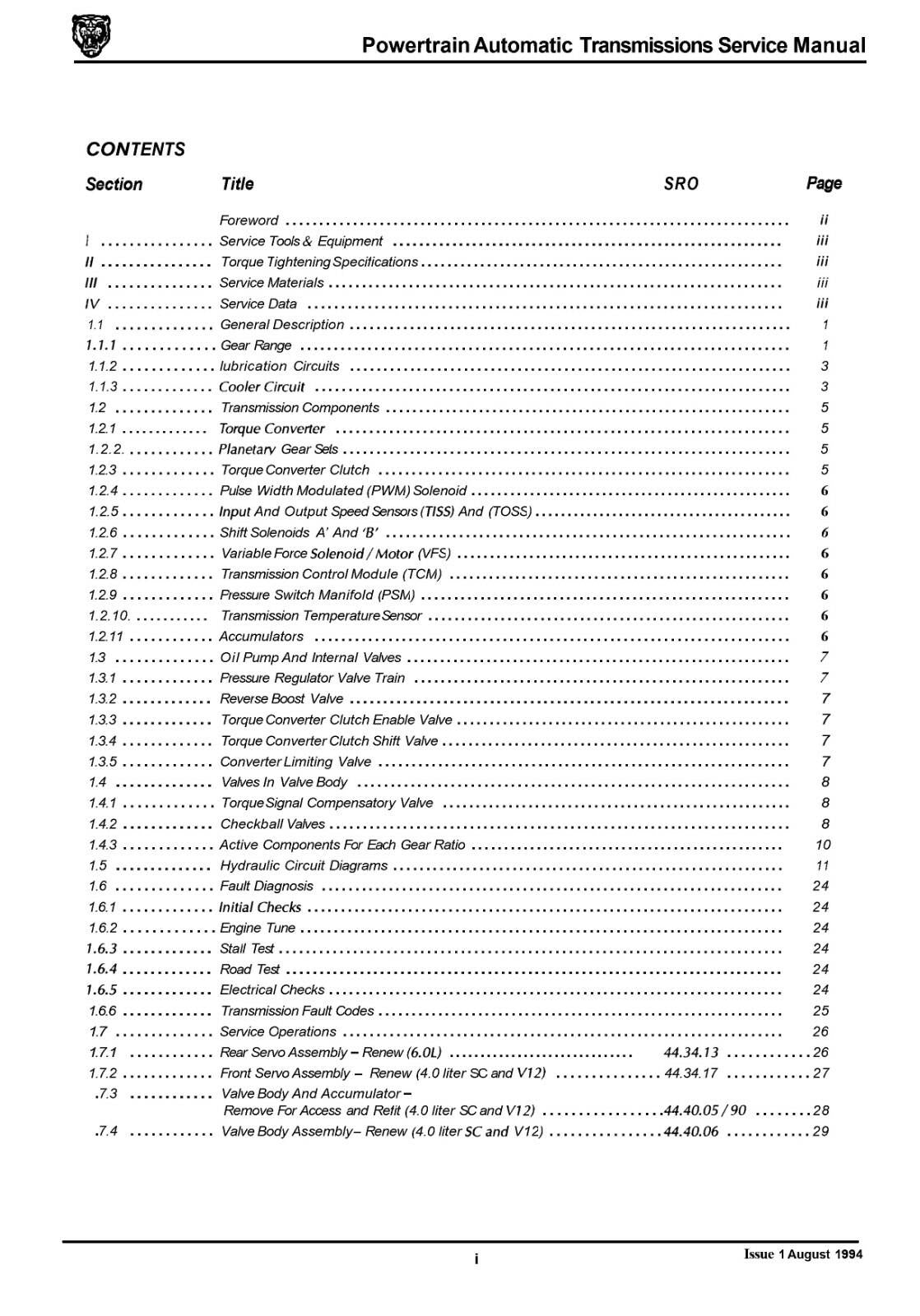 JAGUAR POWERTRAIN AUTOMATIC TRANSMISSIONS SERVICE MANUAL 1994 REPRINT
