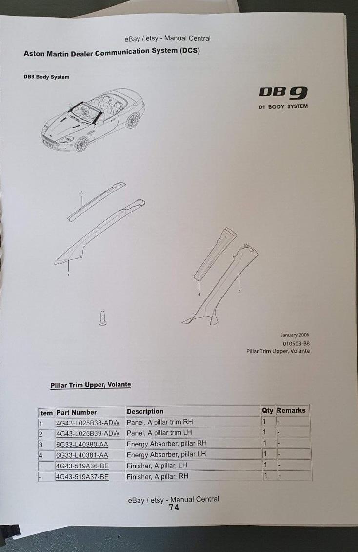 ASTON MARTIN DB9 WORKSHOP & PARTS MANUAL A4 VERSION 7 - 2004 TO 2012 MODELS