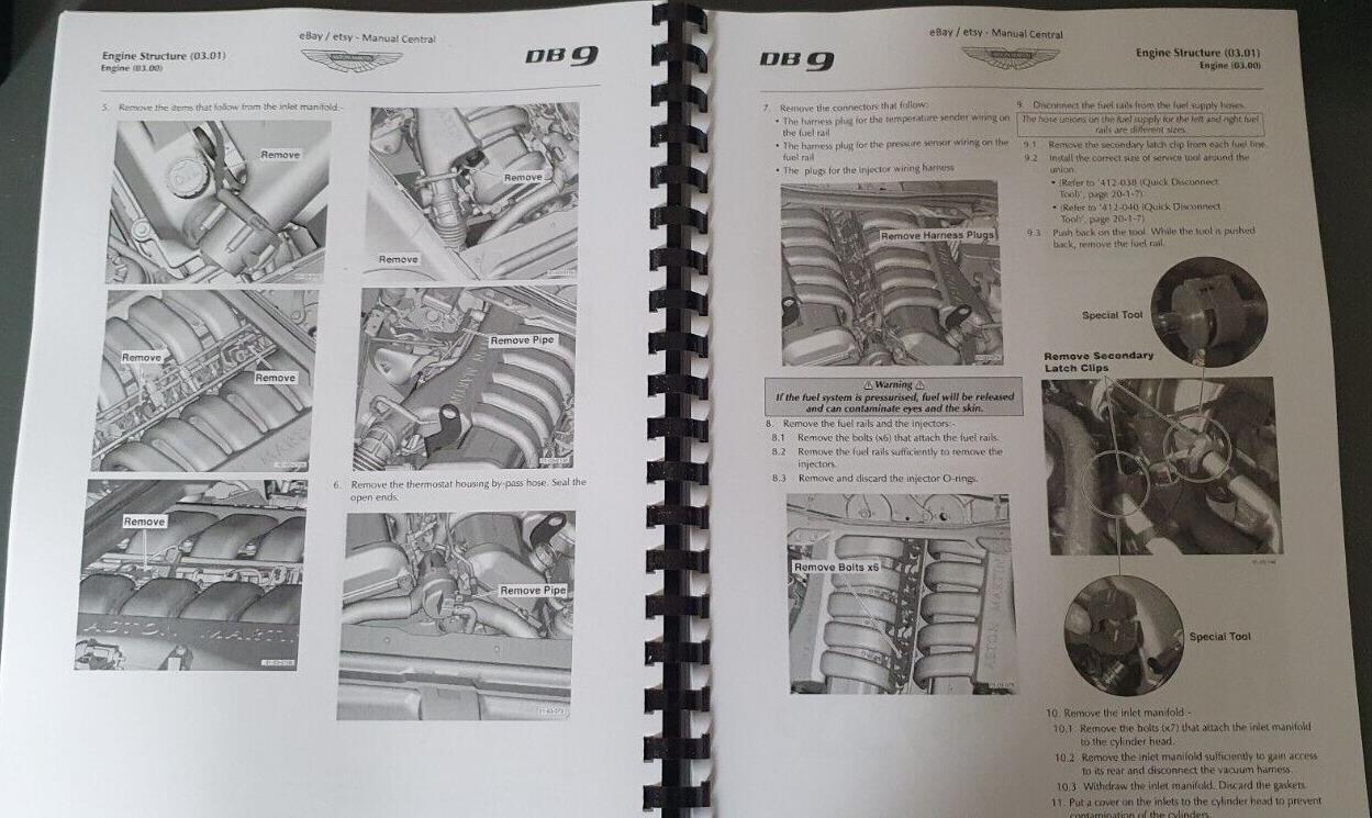 ASTON MARTIN DB9 WORKSHOP & PARTS MANUAL A4 VERSION 7 - 2004 TO 2012 MODELS