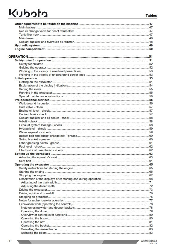 KUBOTA MINI EXCAVATOR U17-3a OPERATOR MANUAL REPRINTED DEC 15 EDITION COMB BOUND