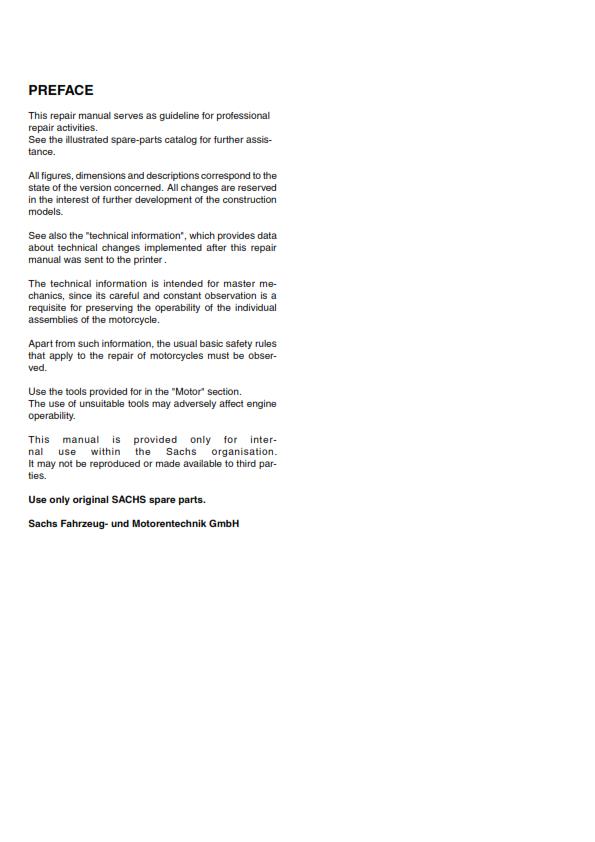 SACHS XTC 125 4 STROKE SERVICE REPAIR MANUAL REPRINTED 10/03 INC WIRING DIAGRAM