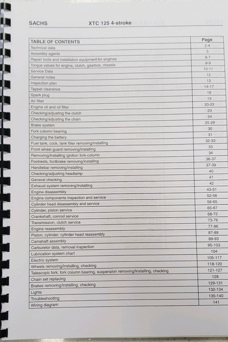 SACHS XTC 125 4 STROKE SERVICE REPAIR MANUAL REPRINTED 10/03 INC WIRING DIAGRAM