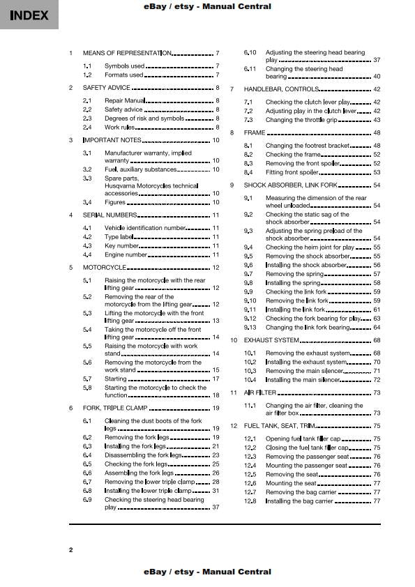 HUSQVARNA SVARTPILEN 125 2021 EDITION REPAIR WORKSHOP SERVICE MANUAL REPRINTED