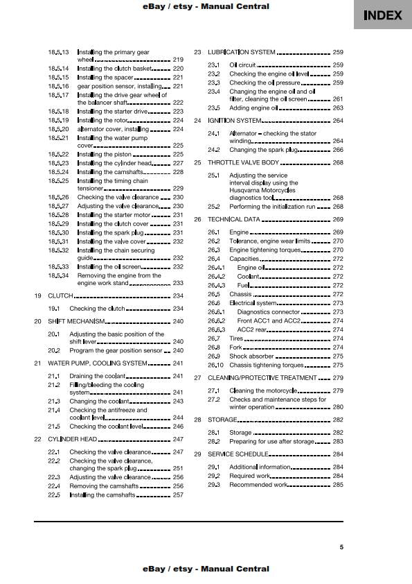 HUSQVARNA SVARTPILEN 125 2021 EDITION REPAIR WORKSHOP SERVICE MANUAL REPRINTED