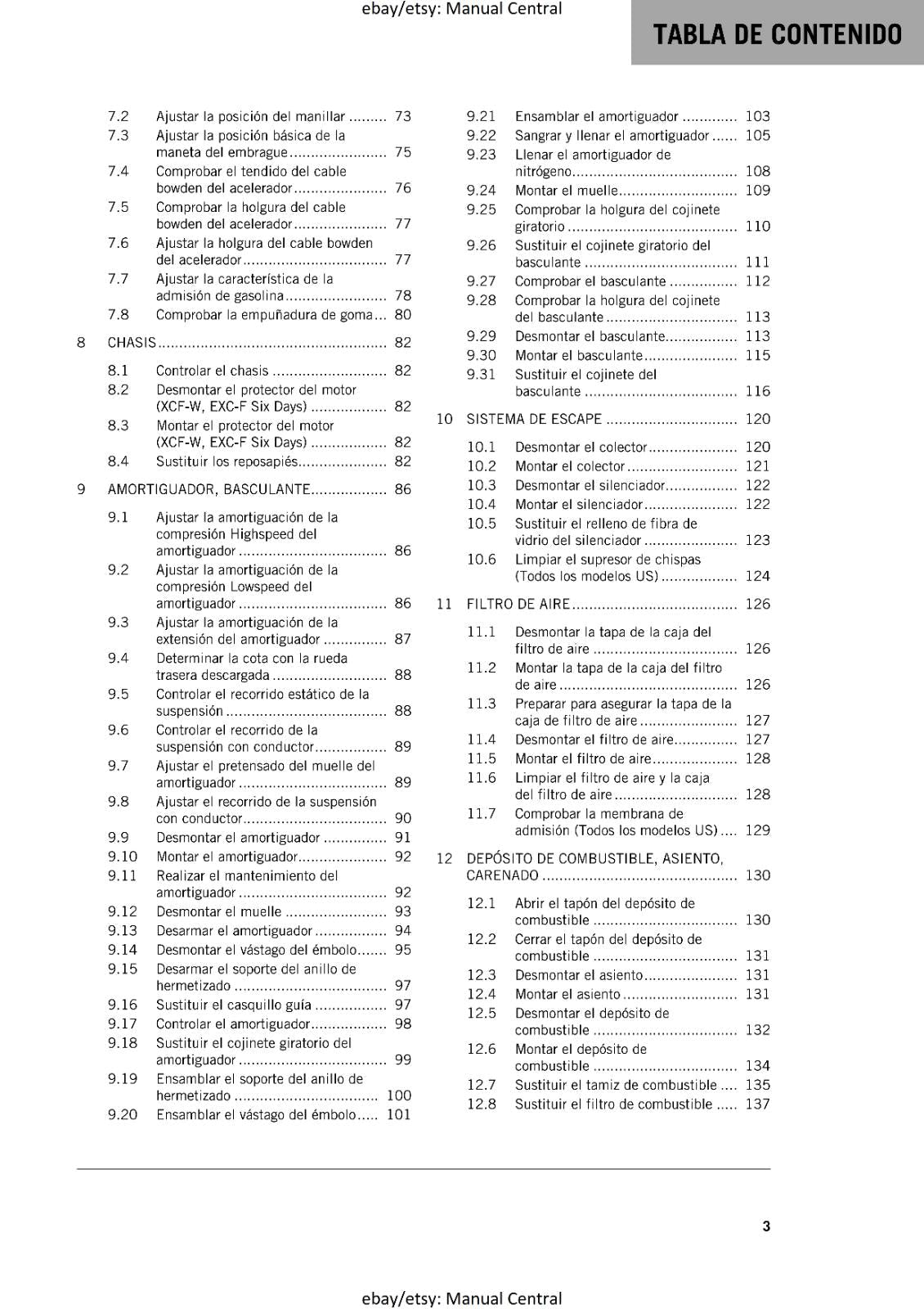 SPANISH LANGUAGE - KTM 2020 450 500 EXC-F SIX DAYS XCF-W - MANUAL DE REPARACION
