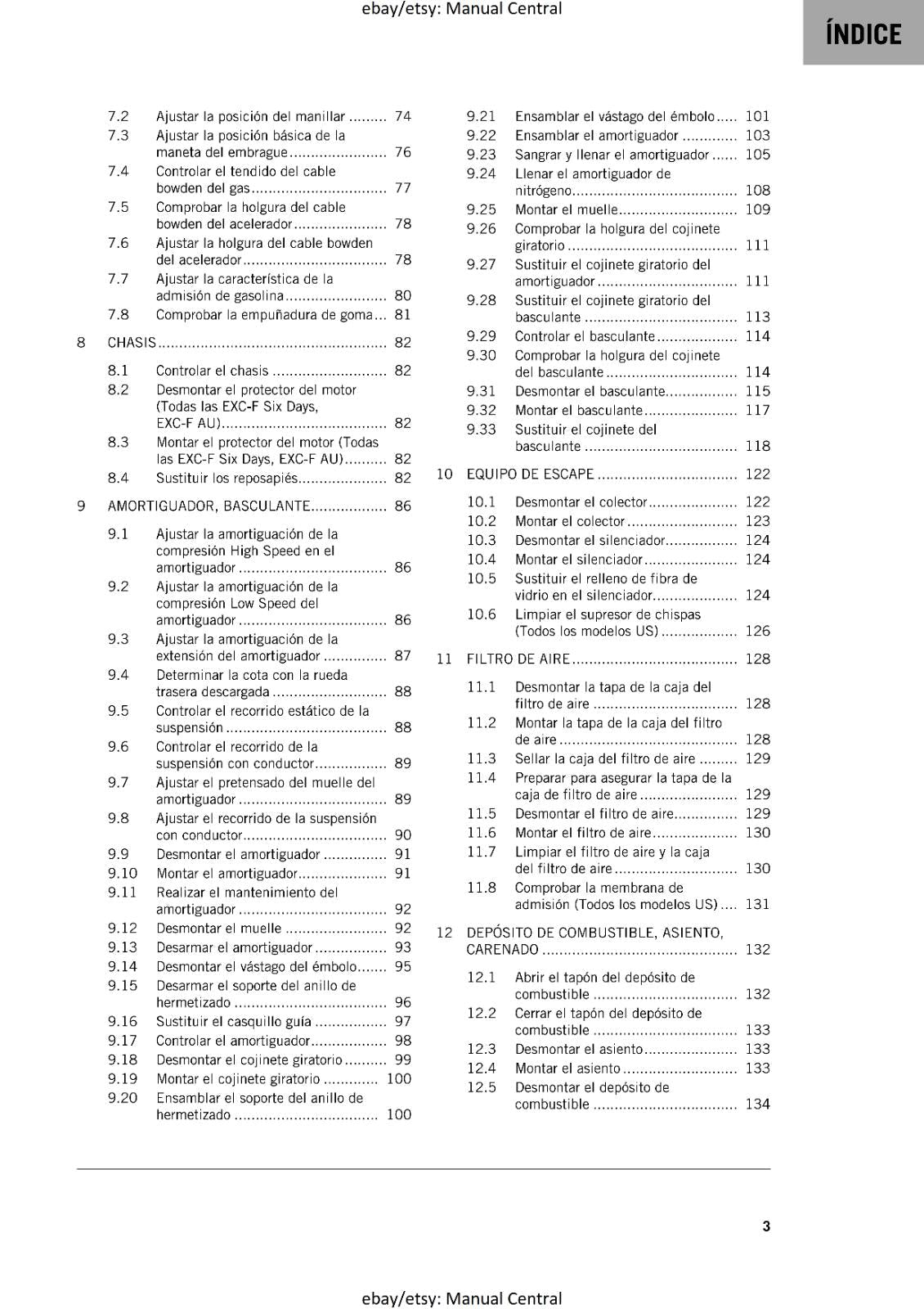 SPANISH LANGUAGE - KTM 2017 450 500 EXC-F SIX DAYS - MANUAL DE REPARACION