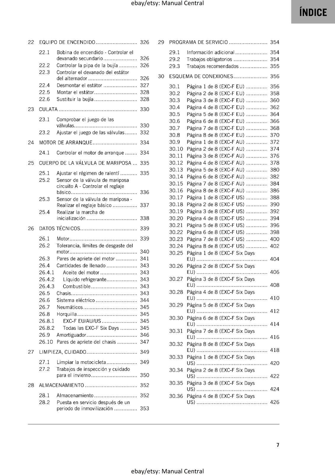 SPANISH LANGUAGE - KTM 2017 450 500 EXC-F SIX DAYS - MANUAL DE REPARACION