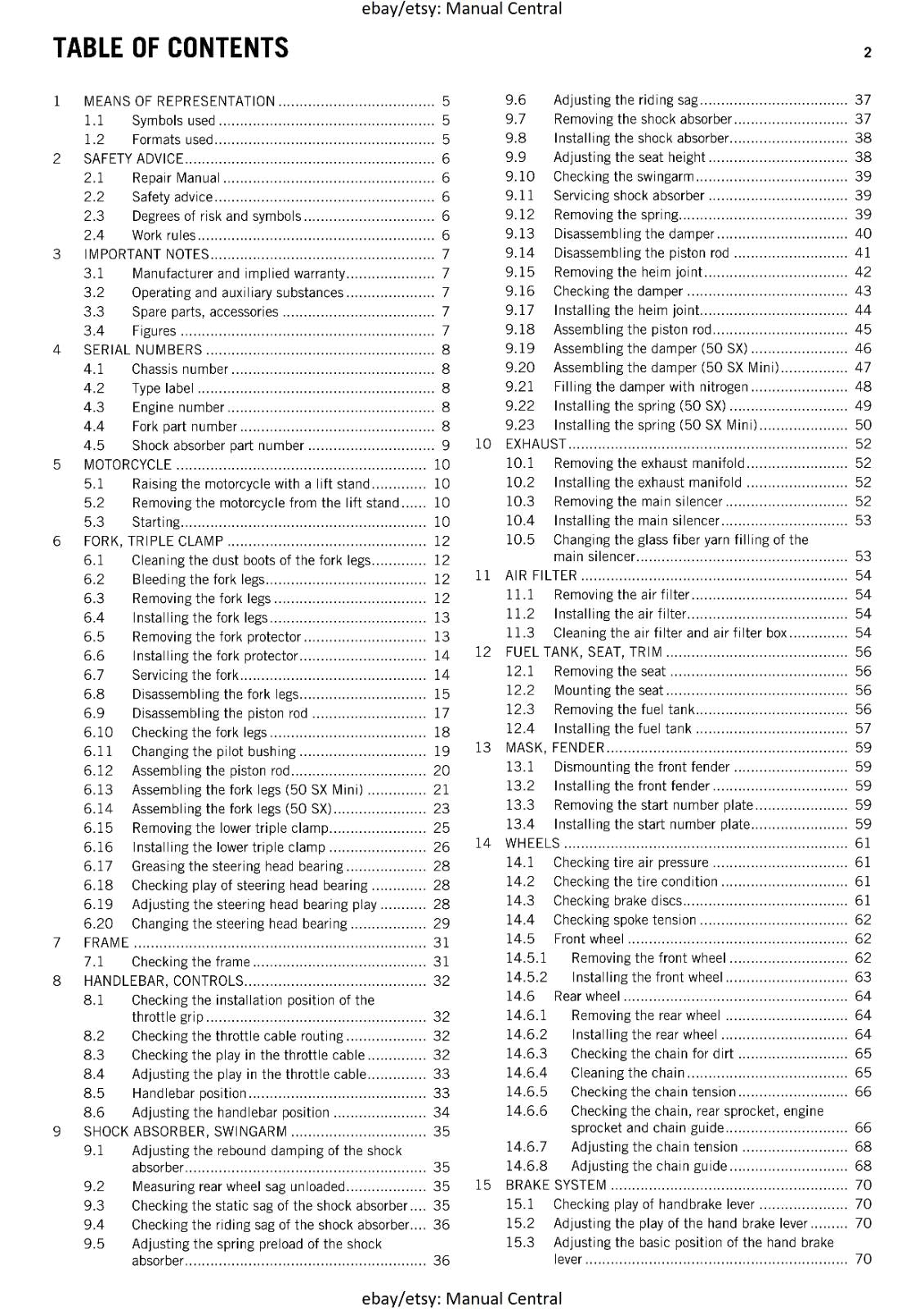 KTM 2016 - 50 SX MINI -  WORKSHOP REPAIR SERVICE MANUAL REPRINTED