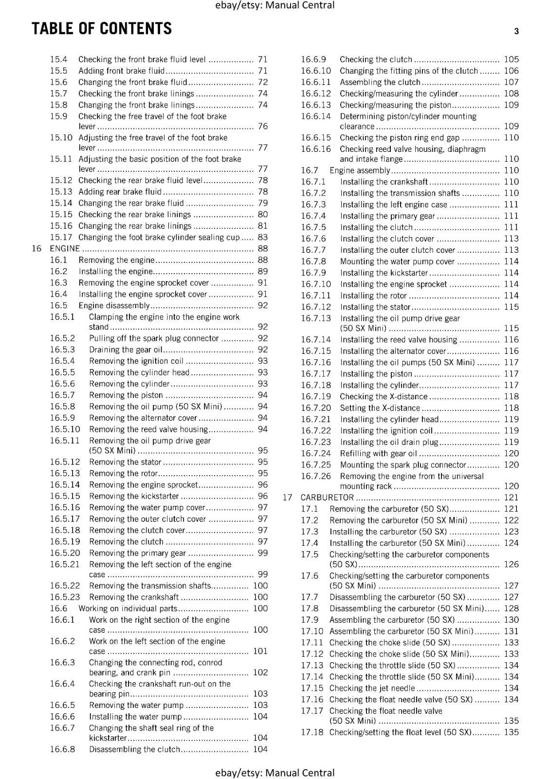 KTM 2016 - 50 SX MINI -  WORKSHOP REPAIR SERVICE MANUAL REPRINTED