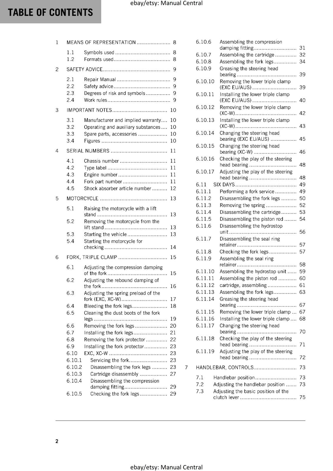 KTM 2016 - 125 200 EXC XC-W -  WORKSHOP REPAIR SERVICE MANUAL REPRINTED