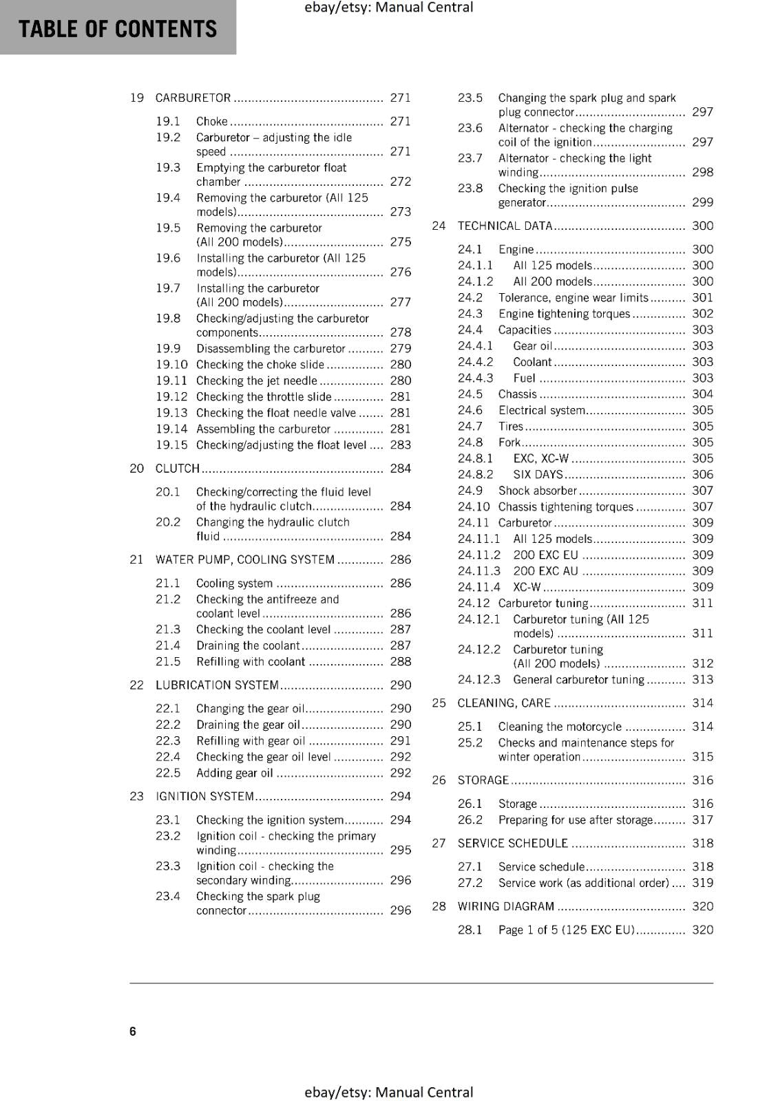 KTM 2016 - 125 200 EXC XC-W -  WORKSHOP REPAIR SERVICE MANUAL REPRINTED