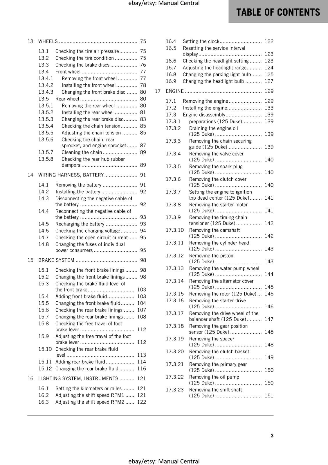 KTM 2016 - 125 200 DUKE -  WORKSHOP REPAIR SERVICE MANUAL REPRINTED