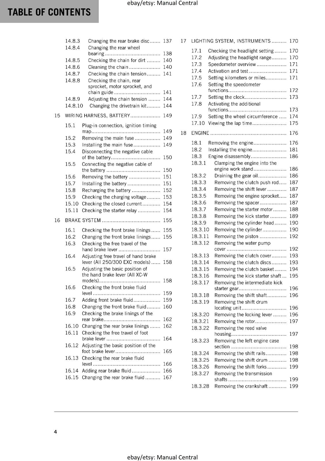 KTM 2016 - 250 300 EXC XC-W -  WORKSHOP REPAIR SERVICE MANUAL REPRINTED