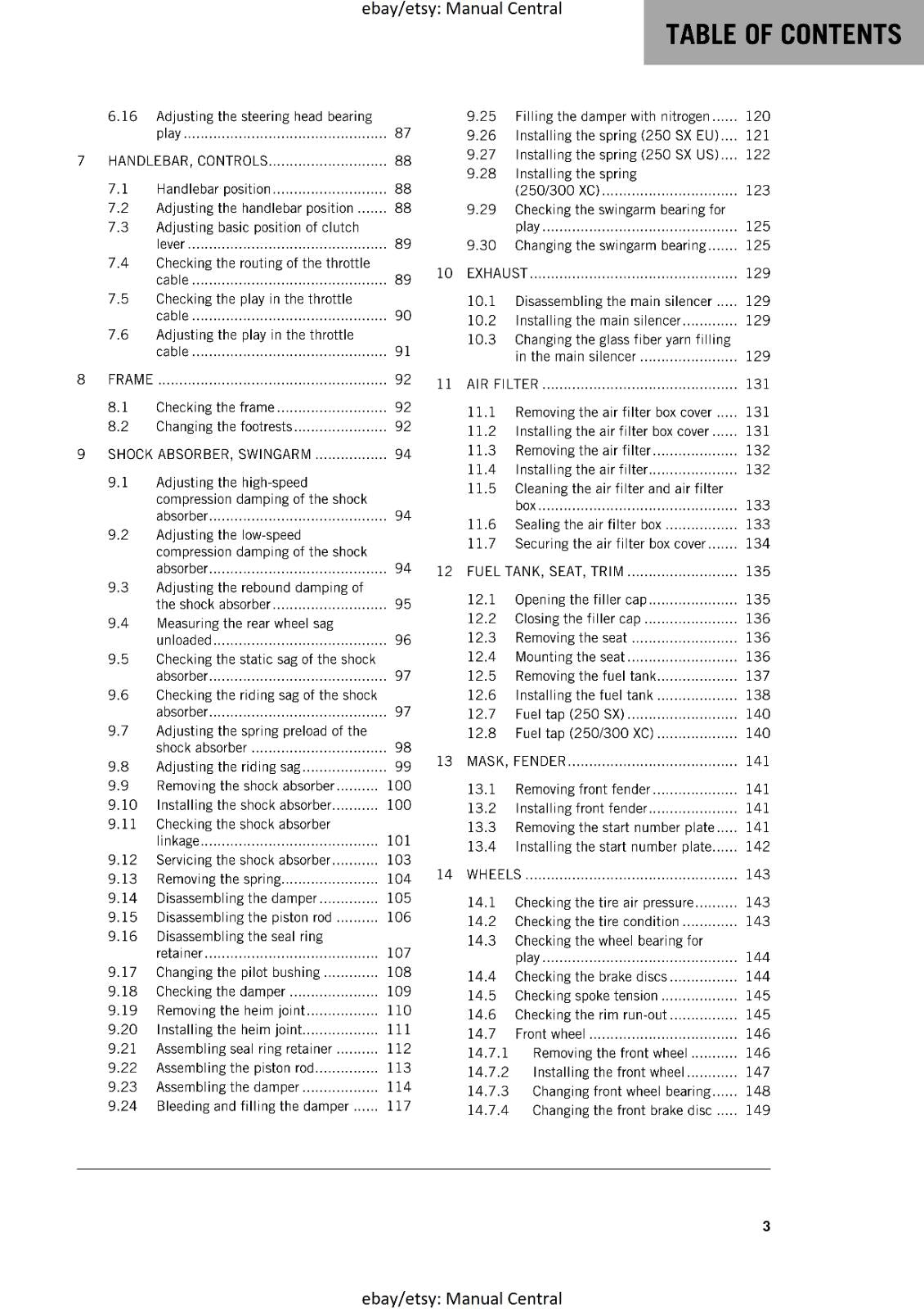 KTM 2016 - 250 300 SX XC -  WORKSHOP REPAIR SERVICE MANUAL REPRINTED