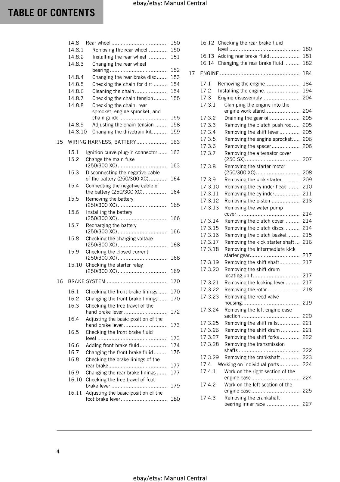 KTM 2016 - 250 300 SX XC -  WORKSHOP REPAIR SERVICE MANUAL REPRINTED