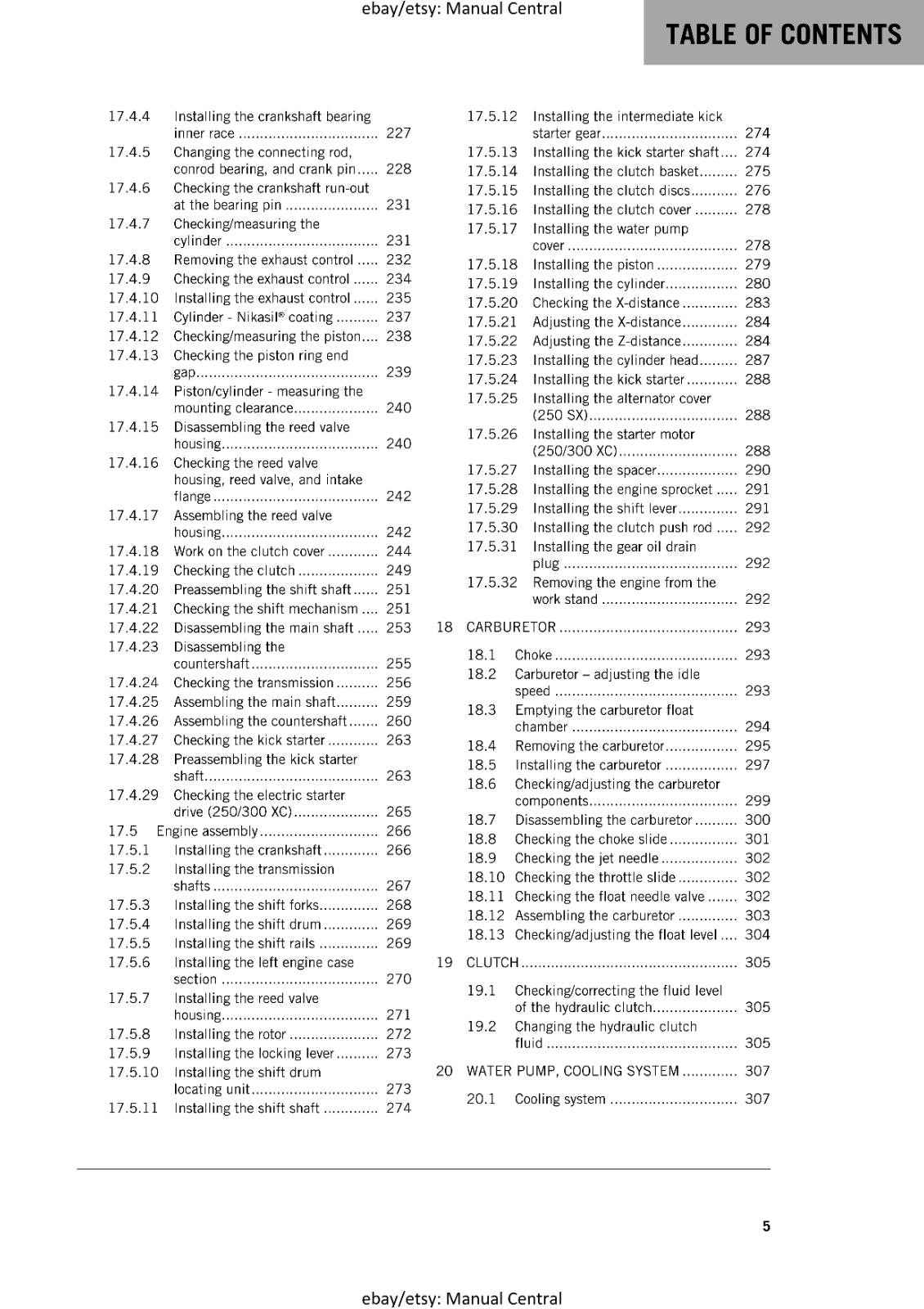 KTM 2016 - 250 300 SX XC -  WORKSHOP REPAIR SERVICE MANUAL REPRINTED
